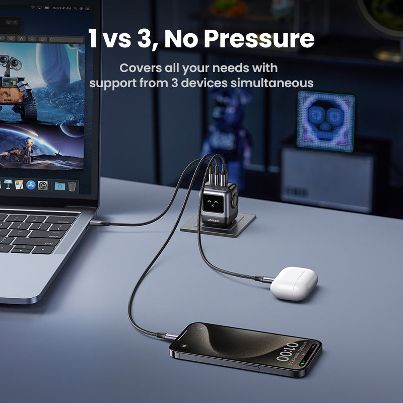 UGREEN Uno RG 65W 3 ports Chargeur rapide GaN EU — 25685B — vue 4