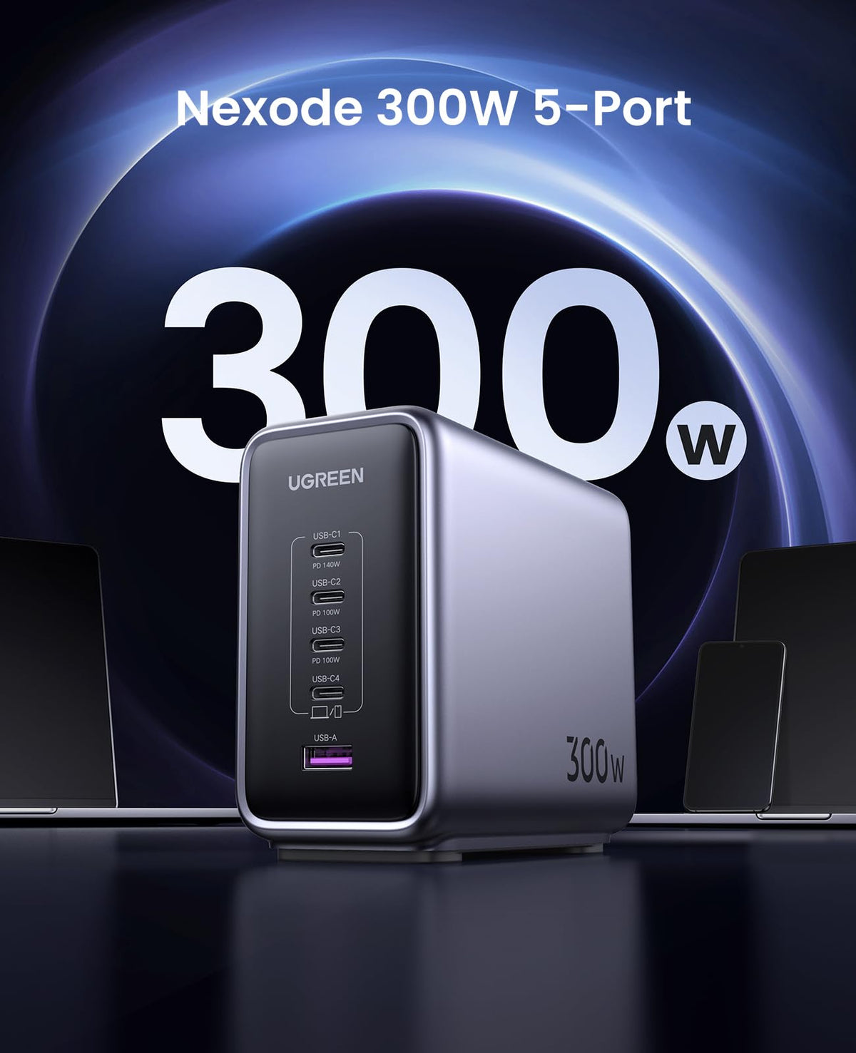 UGREEN Nexode 300W 5 ports PD Chargeur rapide GaN EU — 90903B — vue 2