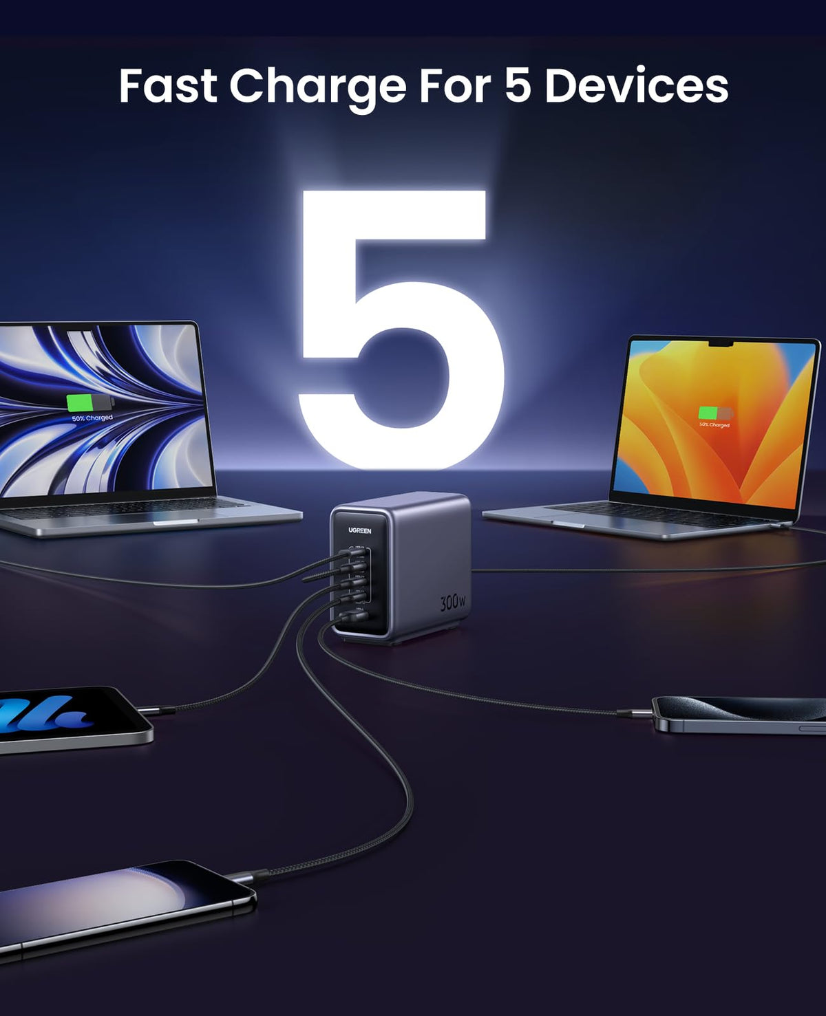 UGREEN Nexode 300W 5 ports PD Chargeur rapide GaN EU — 90903B — vue 3