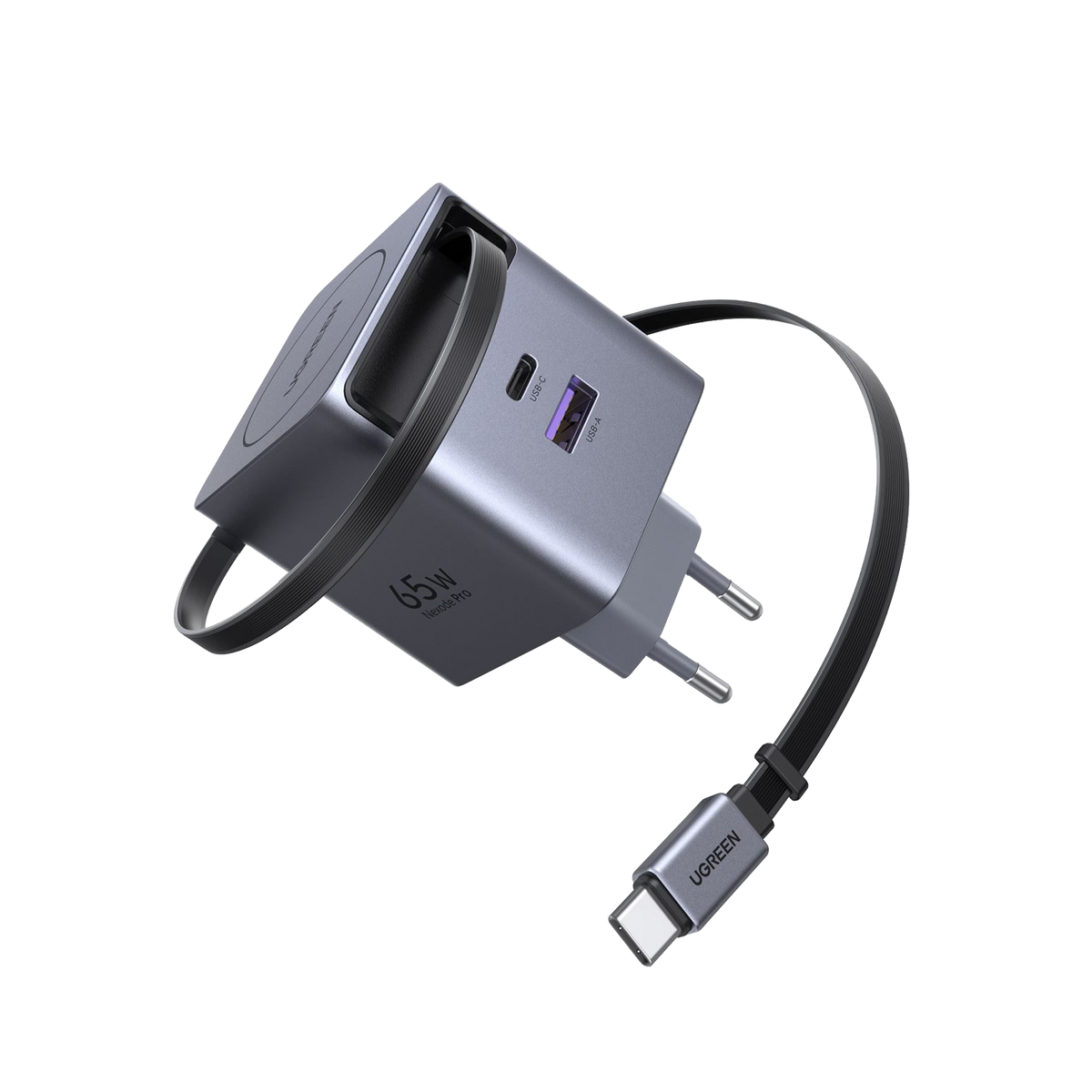 UGREEN 65W Chargeur rapide GaN avec câble rétractable — 65825 — vue 1