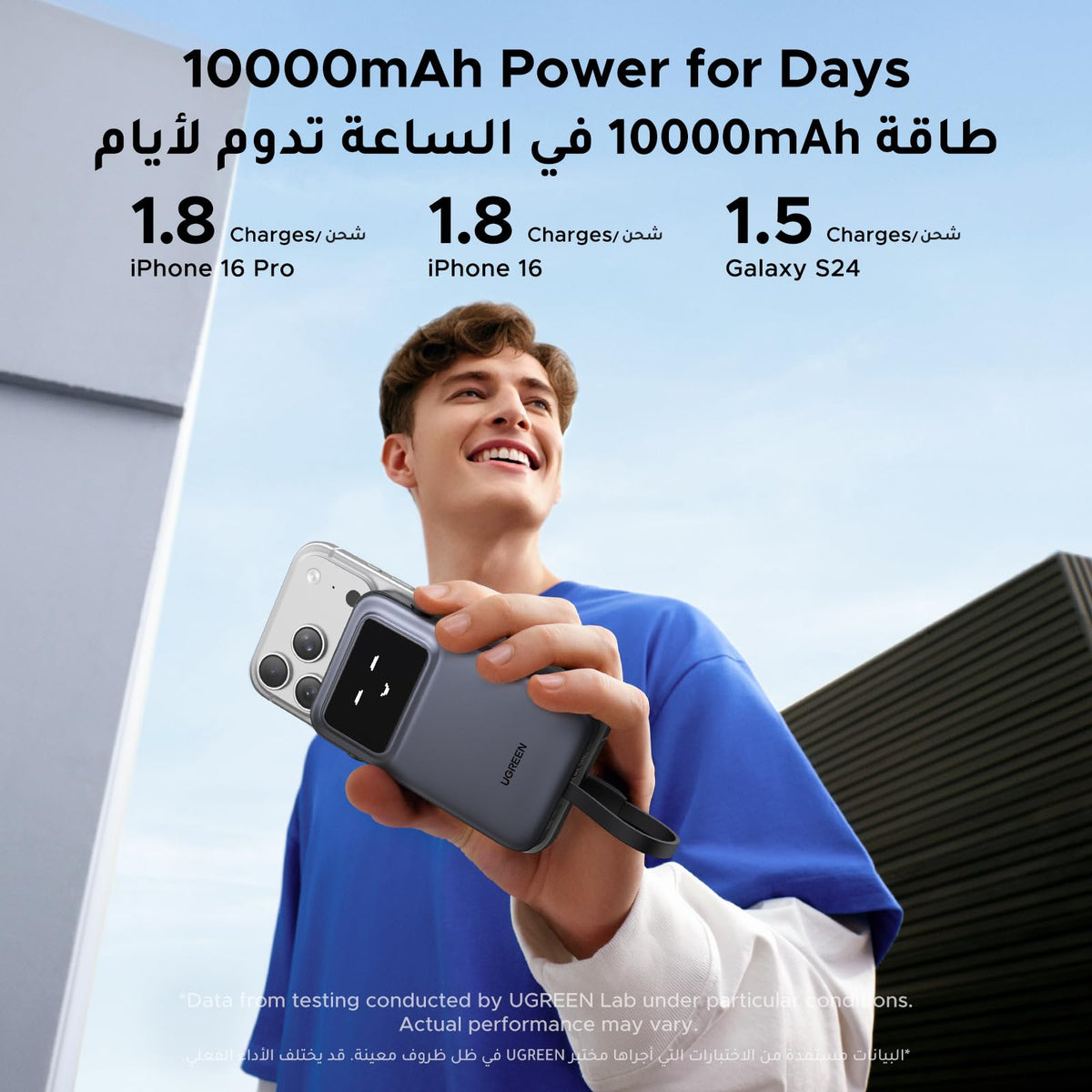 UGREEN 10000mAh Batterie externe avec câble intégré — 35603B — vue 4