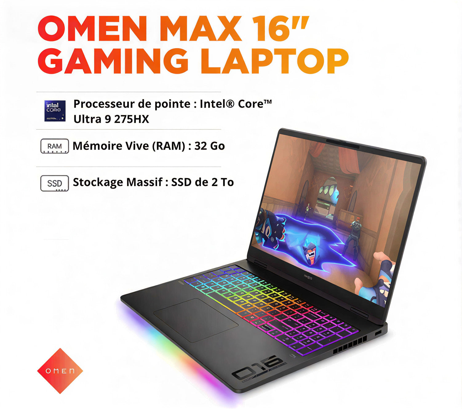 HP OMEN MAX – Ultra 9 275HX – NVIDIA® GeForce RTX™ 5080 – 16 Go GDDR7 VRAM – 32Go / 2To SSD -(Comme Neuf)