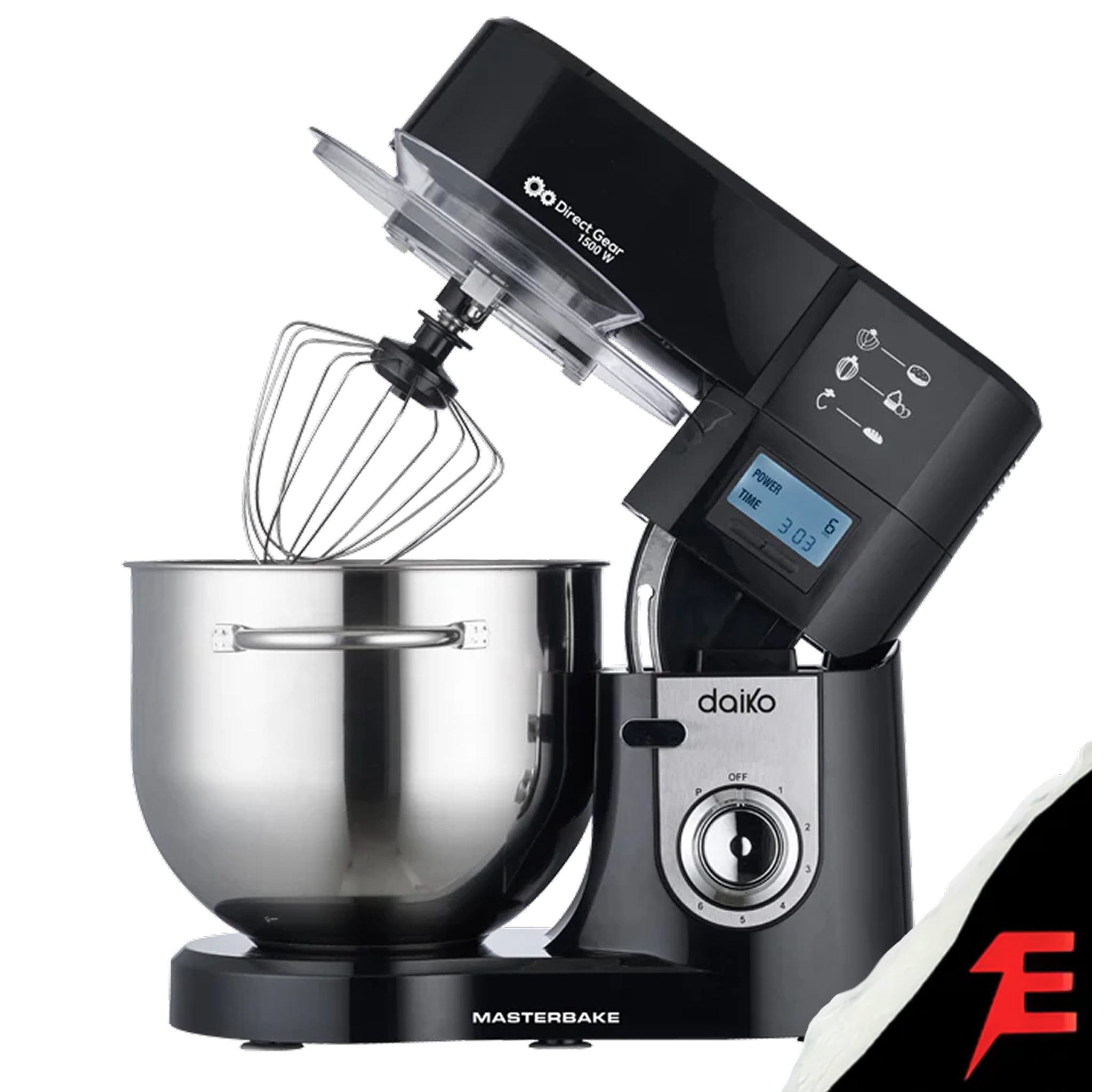 Daiko Pétrin Digital Noir Bol Inox 11L