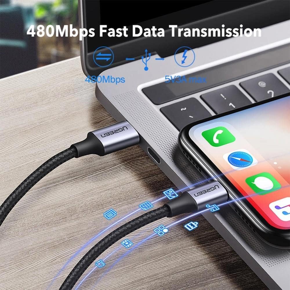 UGREEN USB-C vers Lightning PD à charge rapide 3A max. Argent 1m — 70523 — vue 4