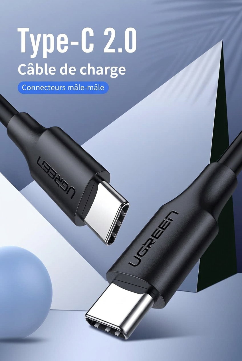 Câble de charge UGREEN USB-C 2.0 avec connecteurs mâle-mâle