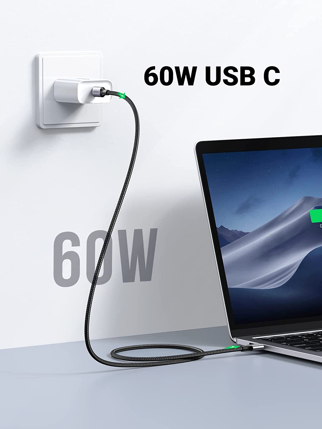 UGREEN USB-C vers USB-C Câble à charge rapide PD 3A max. Gris Noir 1m — 50150 — vue 2