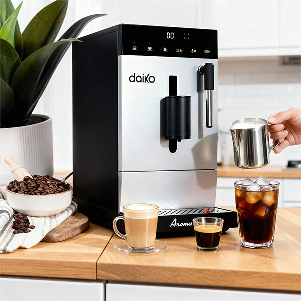 Daiko Machine à café automatique Digitale 19 bars Silver avec mousseur à lait