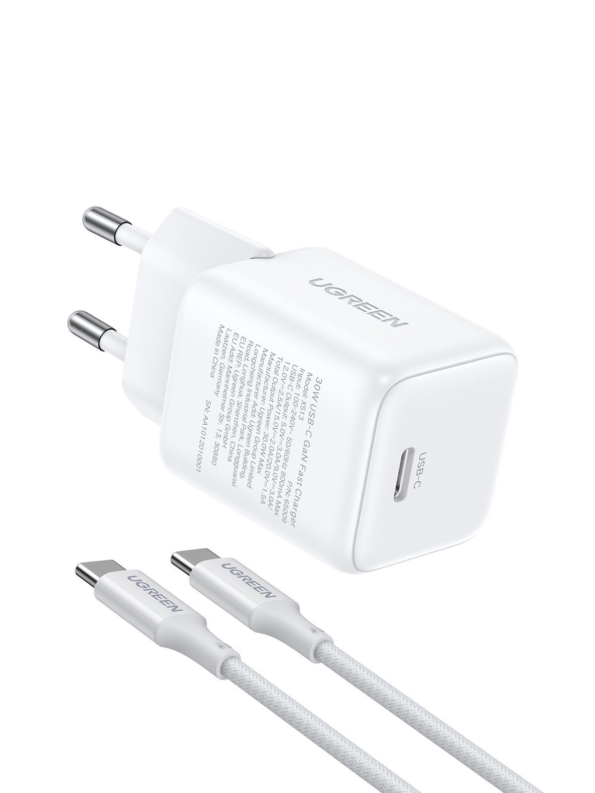 UGREEN 30W USB-C Pack chargeur rapide GaN Blanc EU — 65013 — vue 1