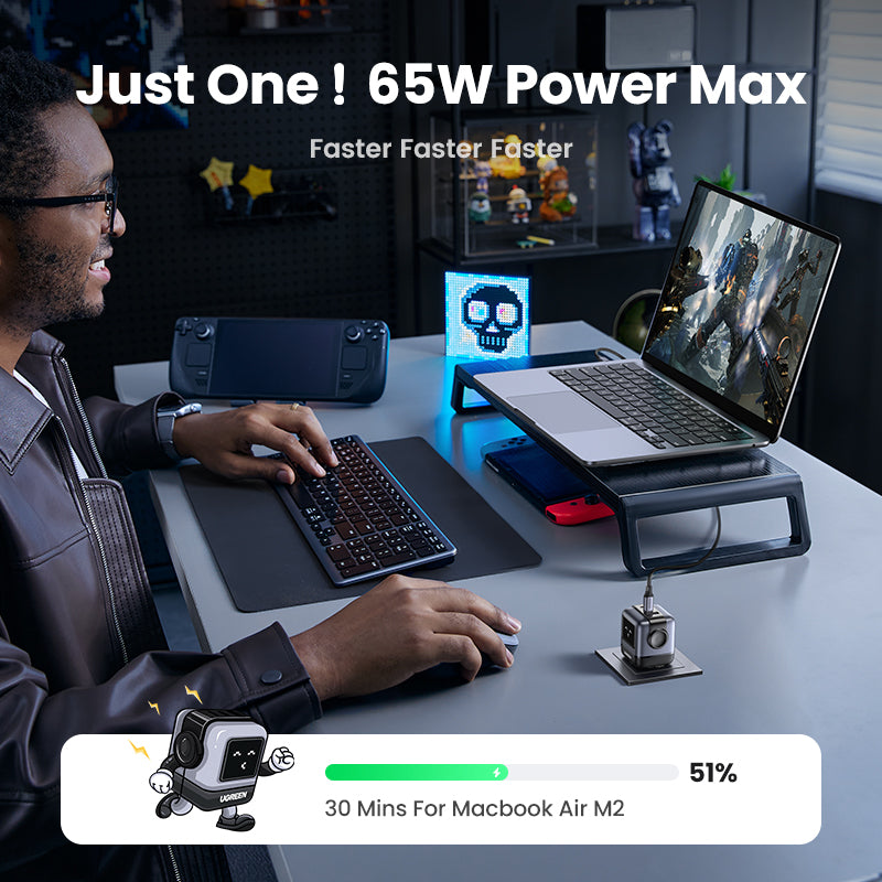 UGREEN Uno RG 65W 3 ports Chargeur rapide GaN EU — 25685B — vue 2