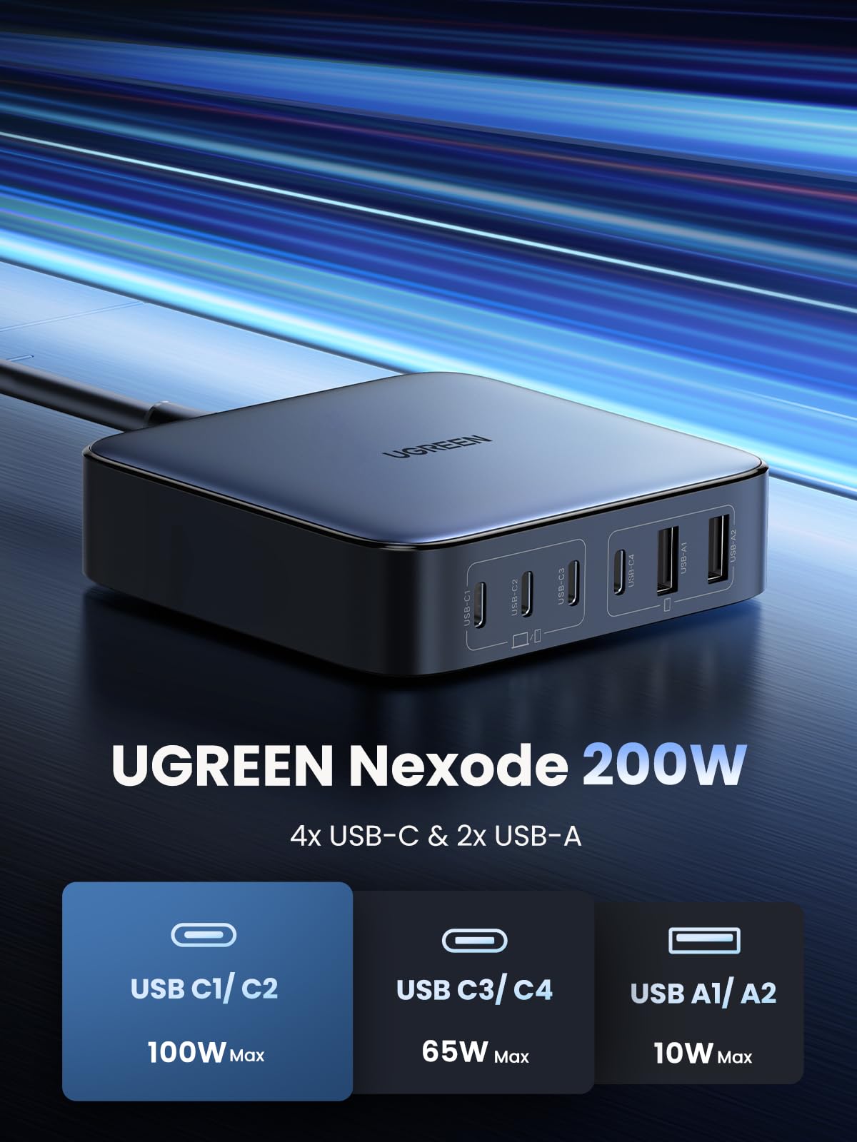 UGREEN GaN 200W Chargeur de bureau (6 ports) — 40914 — vue 2