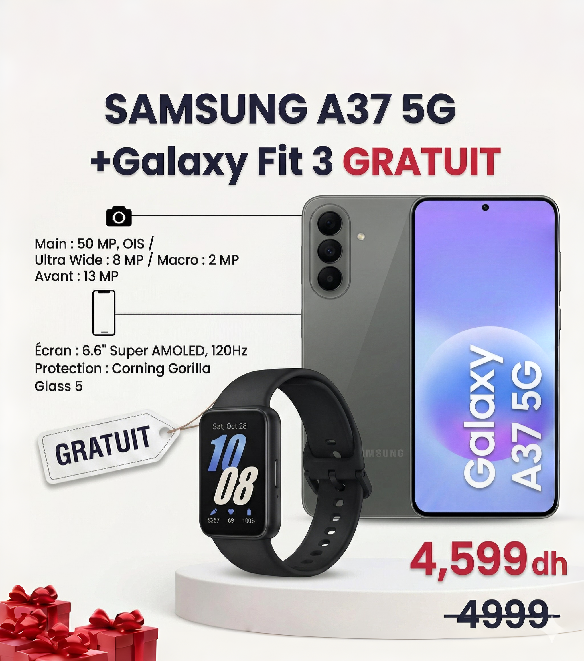 Samsung Galaxy A37 5G (Neuf ) 8-256gb + cadeau gratuit (GALAXY FIT3)⌚+🎁