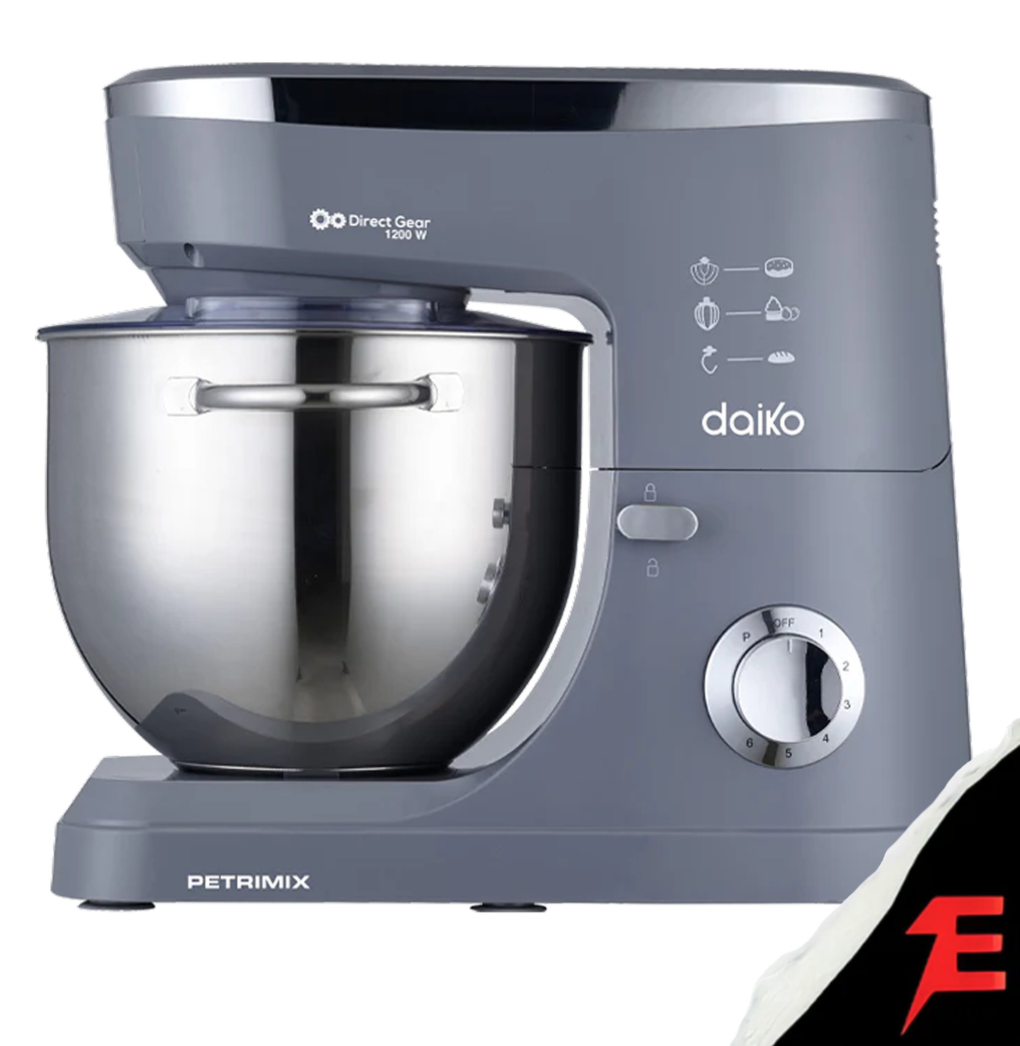 Daiko Pétrin Gris Bol Inox 9L