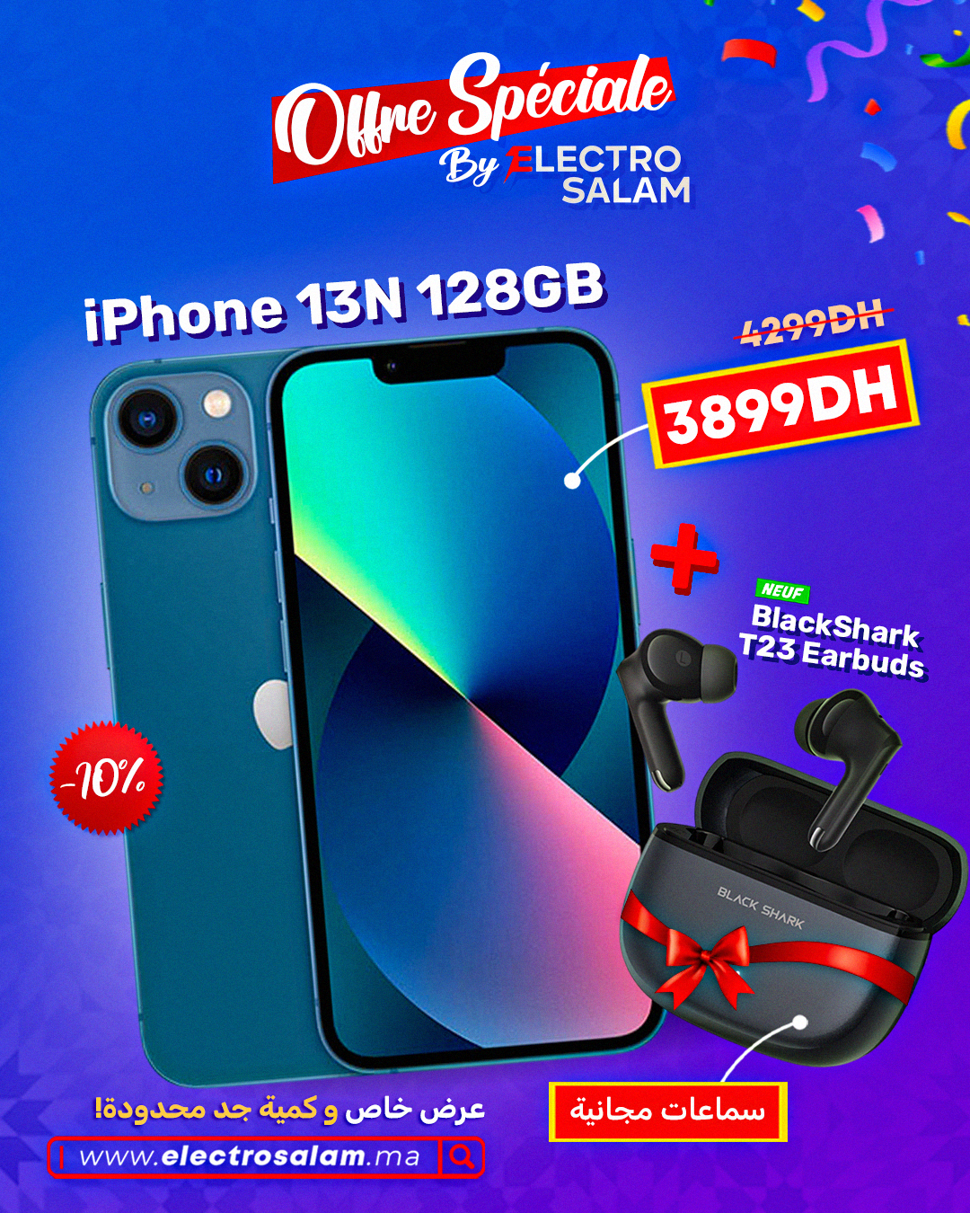 iPhone 13 Normal 128Gb (Comme Neuf) + Black Shark T23 ( cadeau )🎁