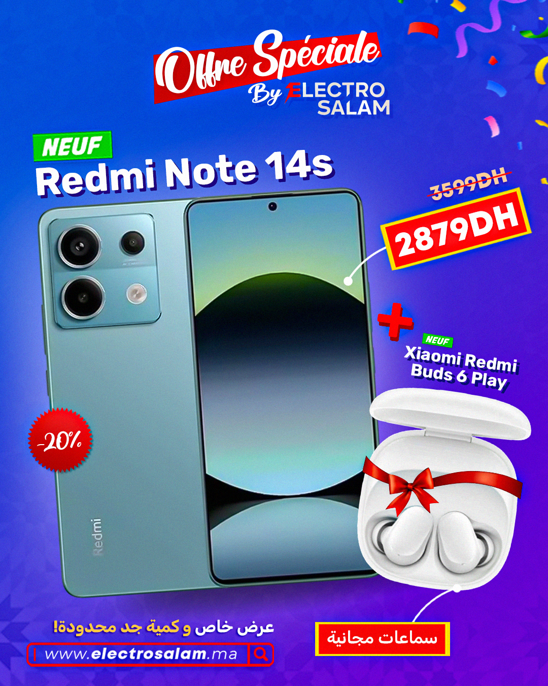 Redmi Note 14S ( 8/256 ) (Neuf Boîte fermée) + Redmi Buds 6 ( cadeau )🎁
