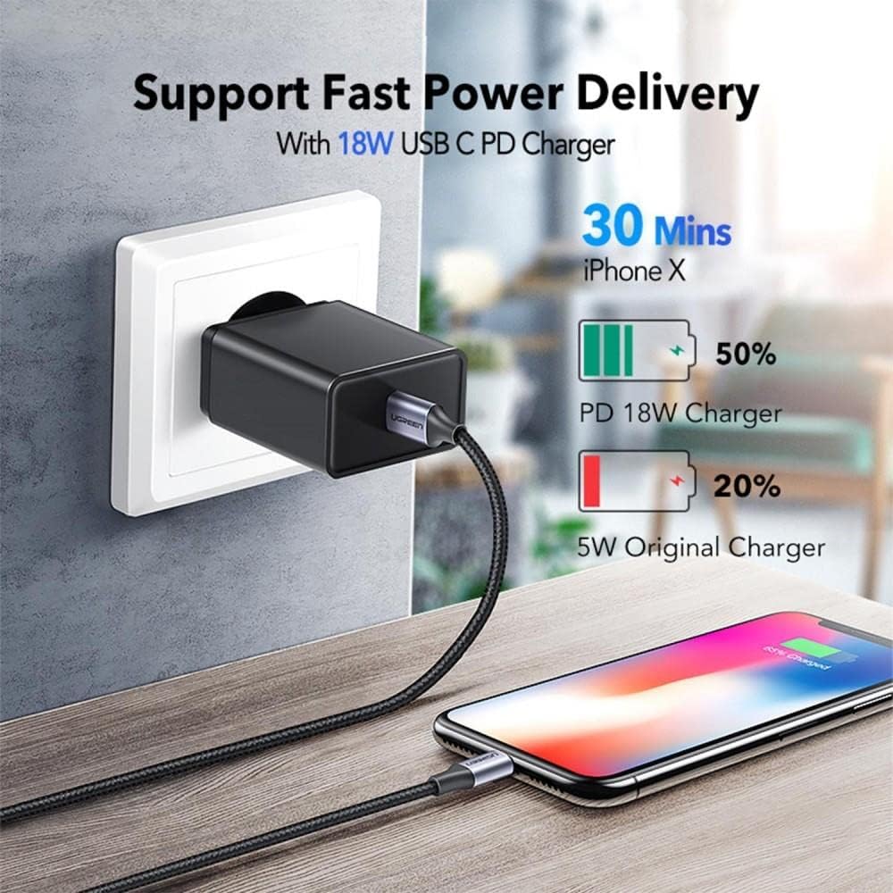 UGREEN USB-C vers Lightning PD à charge rapide 3A max. Argent 1m — 70523 — vue 2