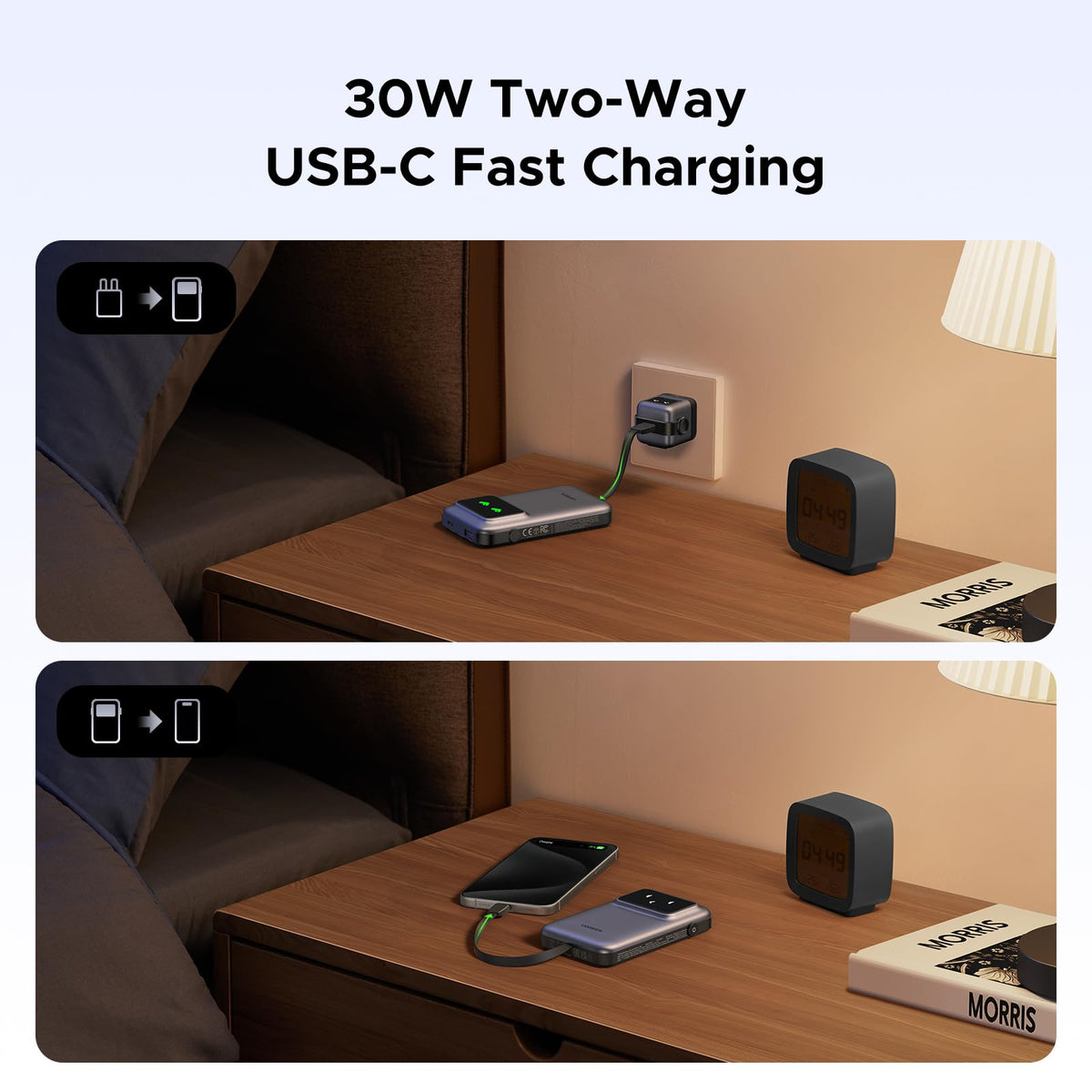 UGREEN 10000mAh Batterie externe avec câble intégré — 35604B — vue 3